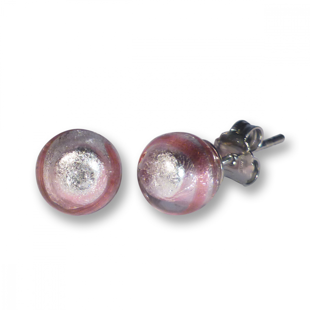 Murano Glass Stud Earrings - Esta Rosa Stripe from Simply Murano