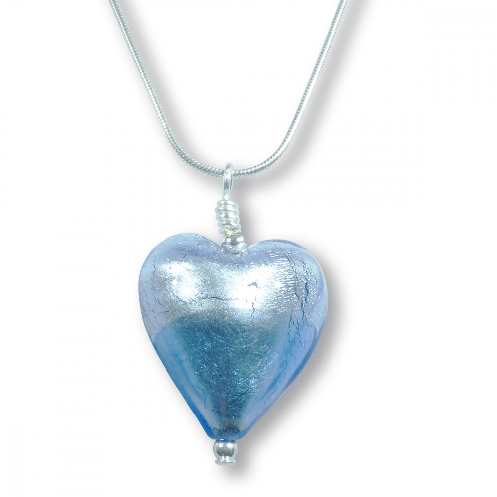 Murano Glass Heart Pendant - Esta Azure