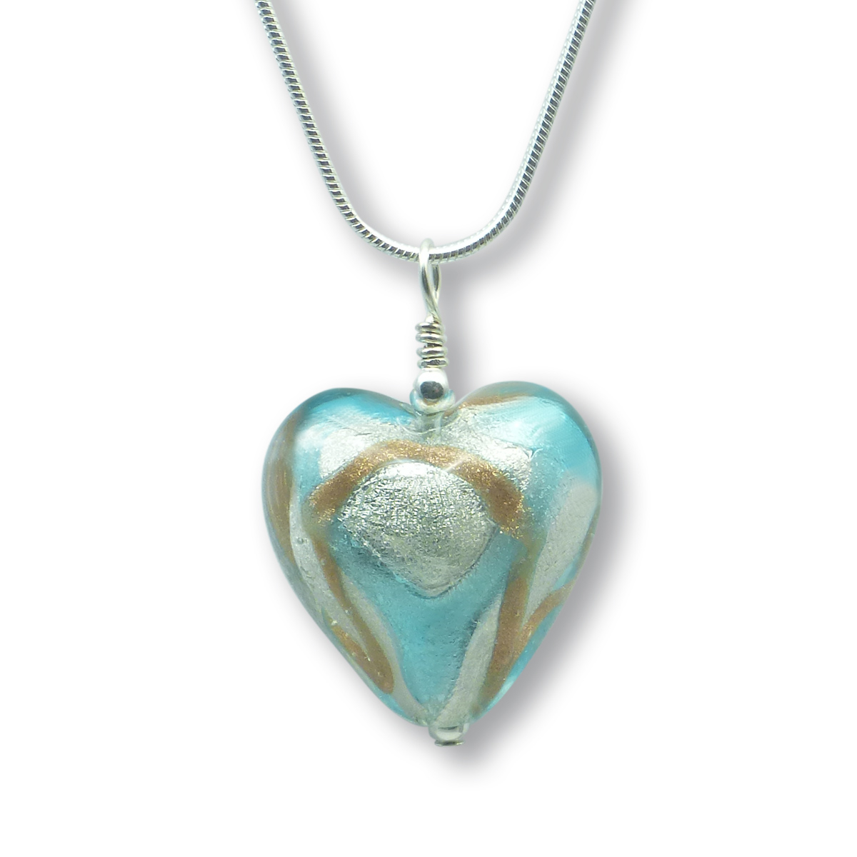 Murano Glass Heart Pendant - Mara Turquoise